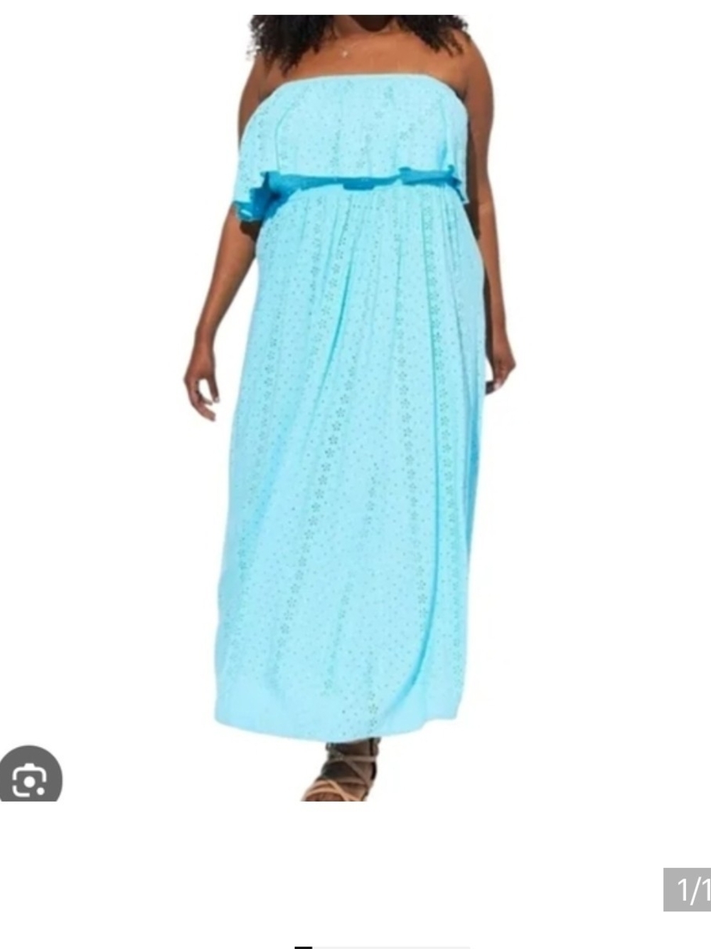 Strapless Eyelet Maxi Dress in Light Blue